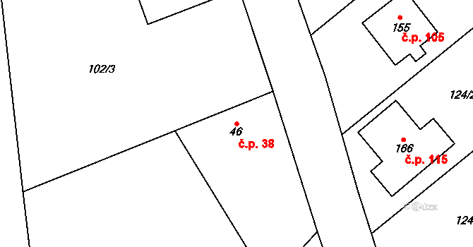 Chmeliště 38, Vavřinec na parcele st. 46 v KÚ Chmeliště, Katastrální mapa