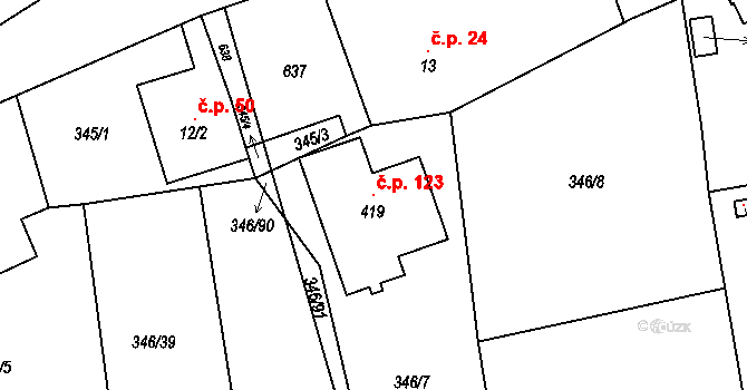Hatě 123, Skuhrov na parcele st. 419 v KÚ Skuhrov pod Brdy, Katastrální mapa