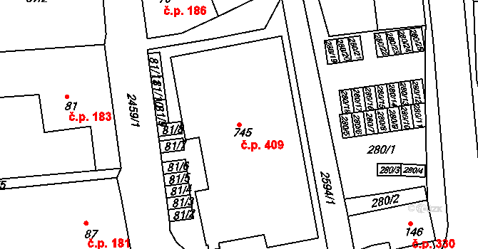 Pernink 409 na parcele st. 745 v KÚ Pernink, Katastrální mapa