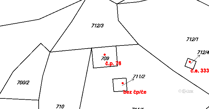 Haratice 76, Plavy na parcele st. 709 v KÚ Haratice, Katastrální mapa