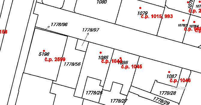 Nymburk 1044 na parcele st. 1085 v KÚ Nymburk, Katastrální mapa