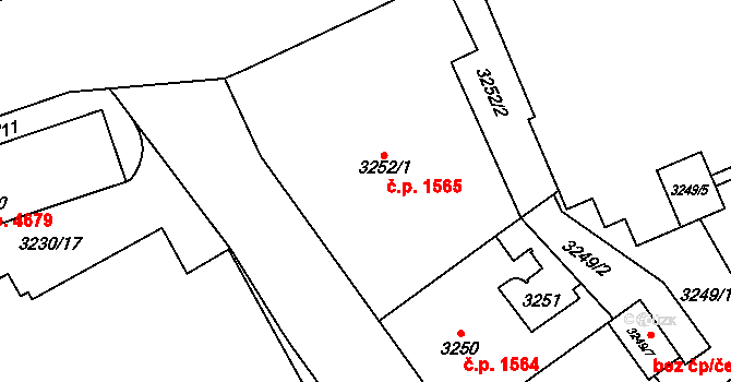 Jihlava 1565 na parcele st. 3252/1 v KÚ Jihlava, Katastrální mapa