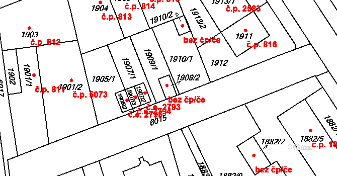 Jihlava 2791 na parcele st. 1909/2 v KÚ Jihlava, Katastrální mapa