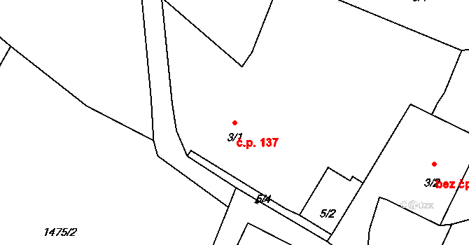 Dubnice 137 na parcele st. 3/1 v KÚ Dubnice pod Ralskem, Katastrální mapa