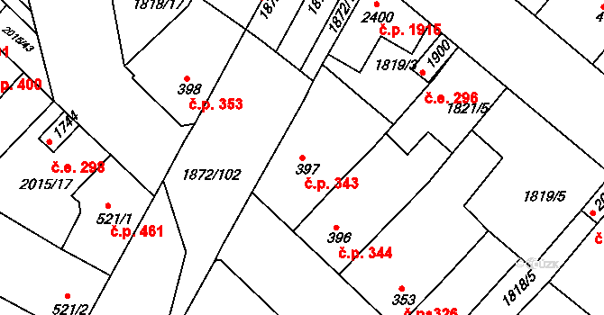 Tišnov 343 na parcele st. 397 v KÚ Tišnov, Katastrální mapa