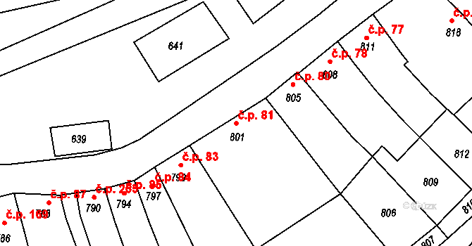 Lovčice 81 na parcele st. 801 v KÚ Lovčice u Kyjova, Katastrální mapa