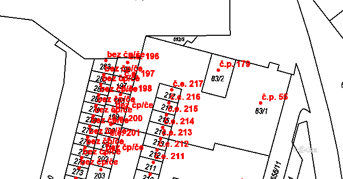 Horní Dubenky 217 na parcele st. 217 v KÚ Horní Dubenky, Katastrální mapa