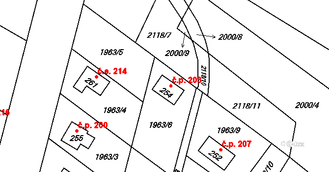 Ostrá Hora 203, Bohušov na parcele st. 254 v KÚ Bohušov, Katastrální mapa