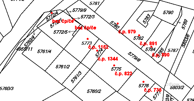 Kladno 1344 na parcele st. 5774 v KÚ Kladno, Katastrální mapa