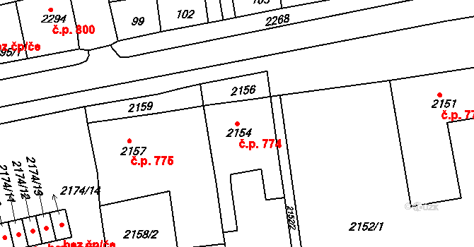 Pod Cvilínem 774, Krnov na parcele st. 2154 v KÚ Opavské Předměstí, Katastrální mapa