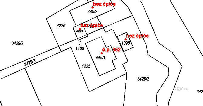 Kozlovice 352 na parcele st. 445/1 v KÚ Kozlovice, Katastrální mapa