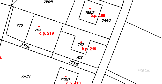 Krmelín 219 na parcele st. 767 v KÚ Krmelín, Katastrální mapa