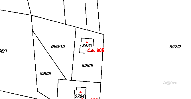 Ostravice 805 na parcele st. 3420 v KÚ Staré Hamry 2, Katastrální mapa