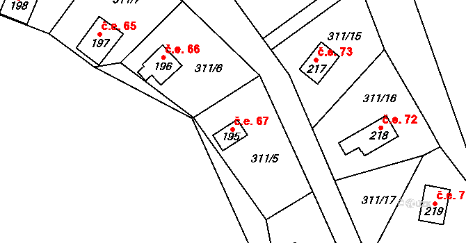 Svojšín 67 na parcele st. 195 v KÚ Svojšín, Katastrální mapa