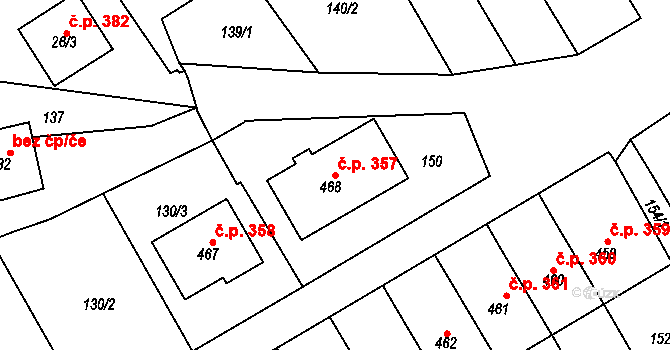 Senice na Hané 357 na parcele st. 468 v KÚ Senice na Hané, Katastrální mapa