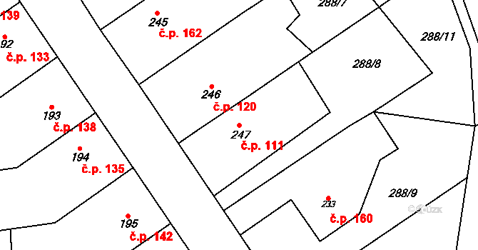 Štarnov 111 na parcele st. 247 v KÚ Štarnov, Katastrální mapa