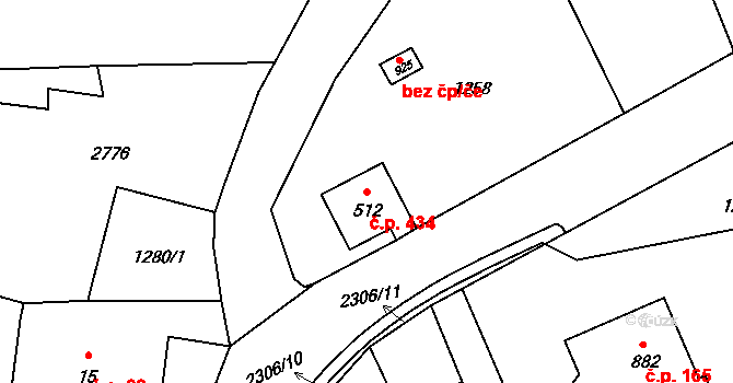 Skalice u České Lípy 434 na parcele st. 512 v KÚ Skalice u České Lípy, Katastrální mapa