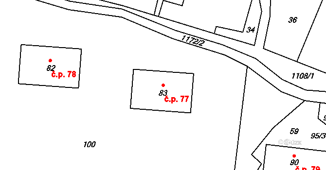 Sukorady 77, Snědovice na parcele st. 83 v KÚ Sukorady, Katastrální mapa