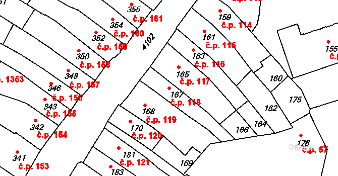 Roudnice nad Labem 118 na parcele st. 167 v KÚ Roudnice nad Labem, Katastrální mapa