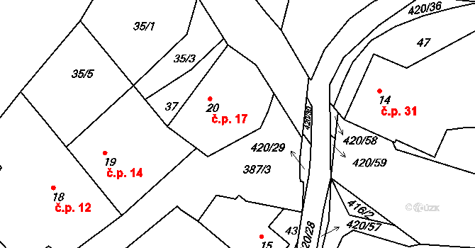 Bošín 17 na parcele st. 20 v KÚ Bošín u Chocně, Katastrální mapa