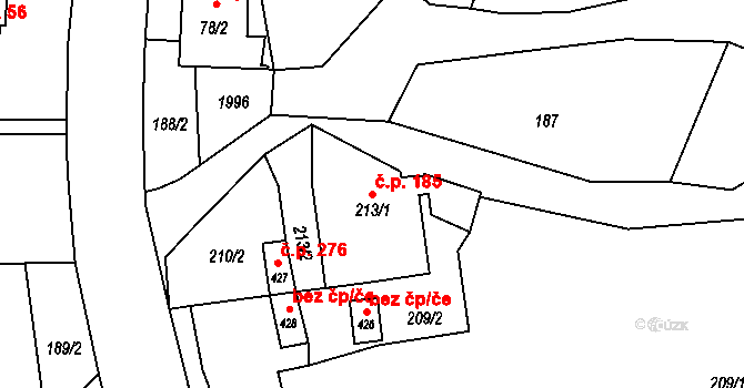 Třebovice 185 na parcele st. 213/1 v KÚ Třebovice, Katastrální mapa