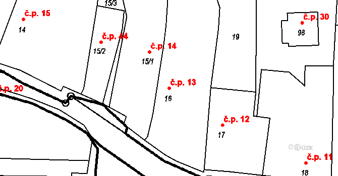 Kladruby 13 na parcele st. 16 v KÚ Kladruby u Strakonic, Katastrální mapa