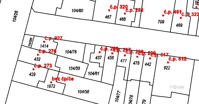 Podklášteří 296, Třebíč na parcele st. 437 v KÚ Podklášteří, Katastrální mapa