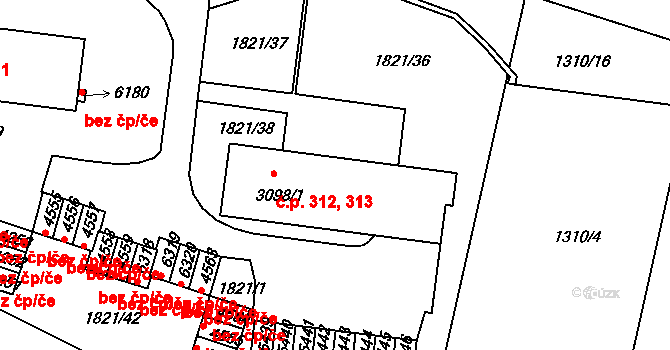 Nové Město 312,313, Třebíč na parcele st. 3098/1 v KÚ Třebíč, Katastrální mapa