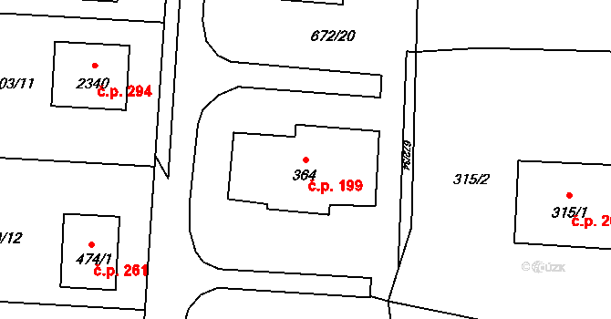 Horní Stropnice 199 na parcele st. 364 v KÚ Horní Stropnice, Katastrální mapa