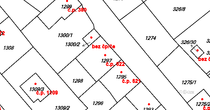 Pelhřimov 622 na parcele st. 1297 v KÚ Pelhřimov, Katastrální mapa