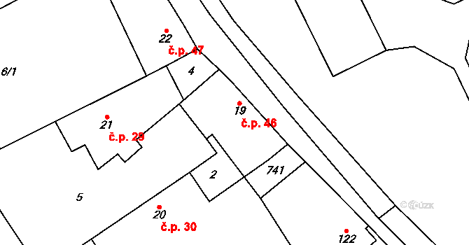 Mžany 46 na parcele st. 19 v KÚ Mžany, Katastrální mapa