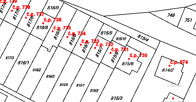 Paskov 732 na parcele st. 815/7 v KÚ Paskov, Katastrální mapa