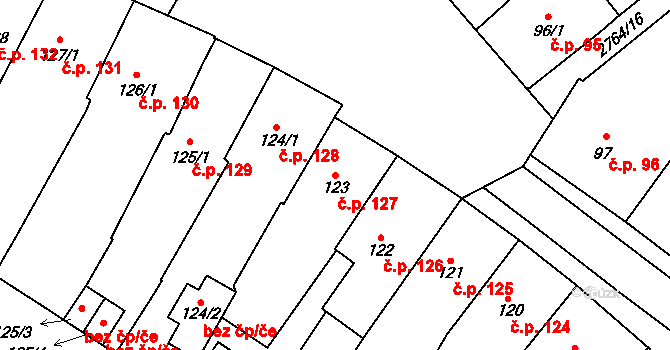 Střed 127, Rokycany na parcele st. 123 v KÚ Rokycany, Katastrální mapa