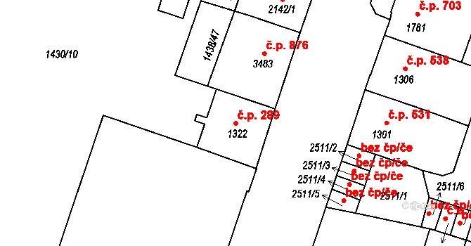 Cheb 289 na parcele st. 1322 v KÚ Cheb, Katastrální mapa