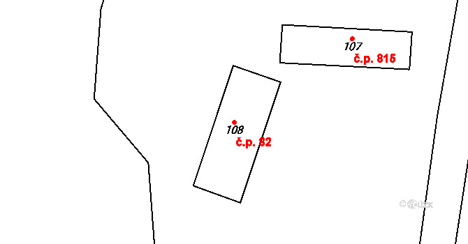 Veltrusy 82 na parcele st. 108 v KÚ Veltrusy, Katastrální mapa
