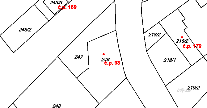 Tušť 93, Suchdol nad Lužnicí na parcele st. 246 v KÚ Tušť, Katastrální mapa