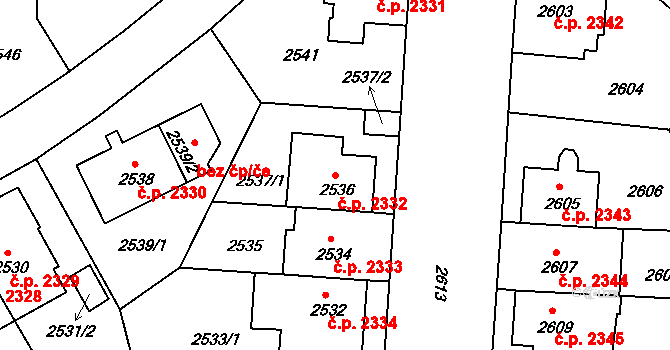 Žižkov 2332, Praha na parcele st. 2536 v KÚ Žižkov, Katastrální mapa
