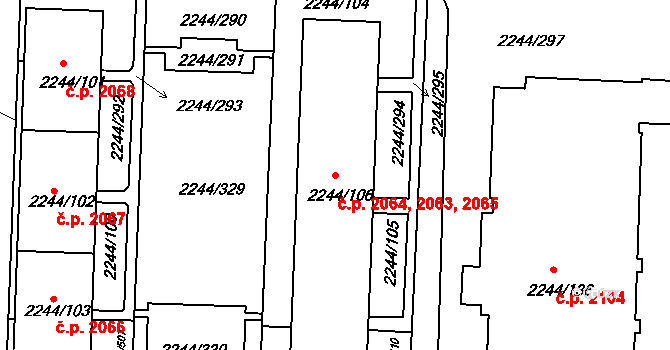 Strašnice 2063,2064,2065, Praha na parcele st. 2244/106 v KÚ Strašnice, Katastrální mapa