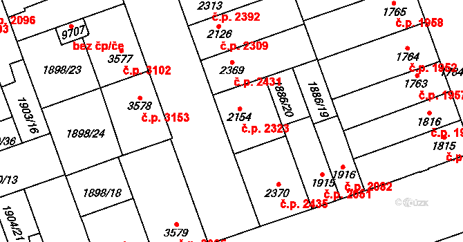 Hodonín 2323 na parcele st. 2154 v KÚ Hodonín, Katastrální mapa