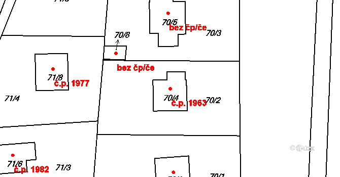 České Budějovice 2 1963, České Budějovice na parcele st. 70/4 v KÚ České Vrbné, Katastrální mapa
