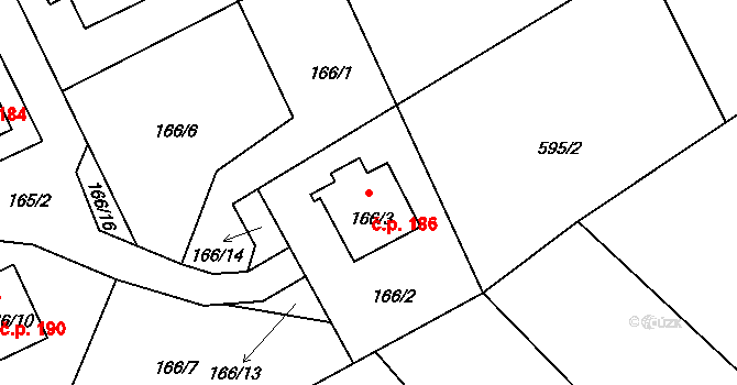 Dolní Libchava 186, Česká Lípa na parcele st. 166/3 v KÚ Dolní Libchava, Katastrální mapa