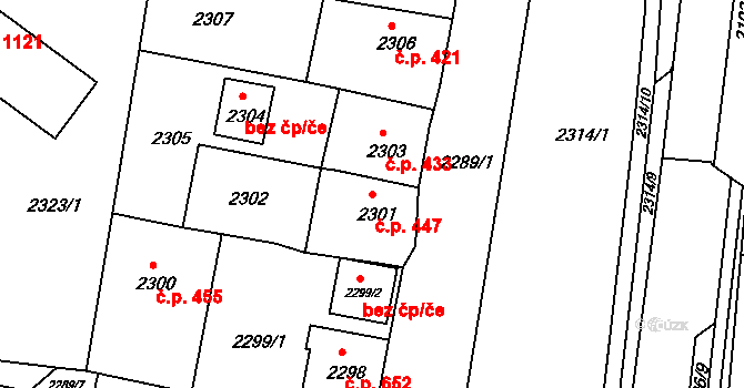 Jirkov 447 na parcele st. 2301 v KÚ Jirkov, Katastrální mapa