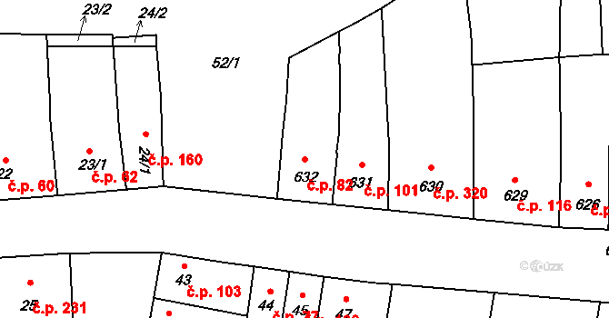 Opatovice 82 na parcele st. 632 v KÚ Opatovice u Rajhradu, Katastrální mapa