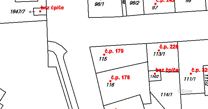 Bolevec 179, Plzeň na parcele st. 115 v KÚ Bolevec, Katastrální mapa