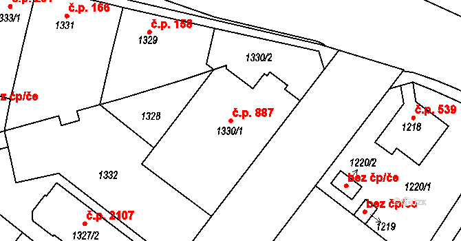 Bolevec 887, Plzeň na parcele st. 1330/1 v KÚ Bolevec, Katastrální mapa