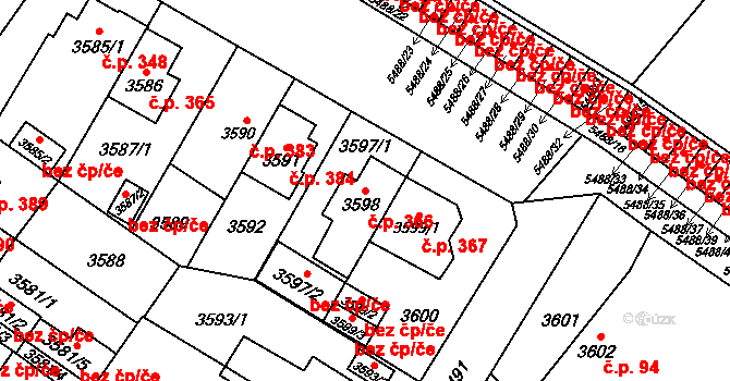 Božkov 366, Plzeň na parcele st. 3598 v KÚ Plzeň, Katastrální mapa