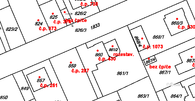 Černice 430, Plzeň na parcele st. 860 v KÚ Bručná, Katastrální mapa