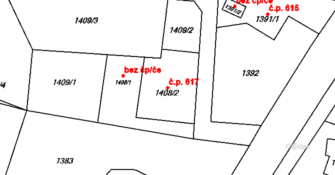 Bludovice 617, Havířov na parcele st. 1408/2 v KÚ Bludovice, Katastrální mapa