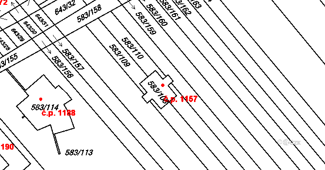 Rohatec 1157 na parcele st. 583/108 v KÚ Rohatec, Katastrální mapa