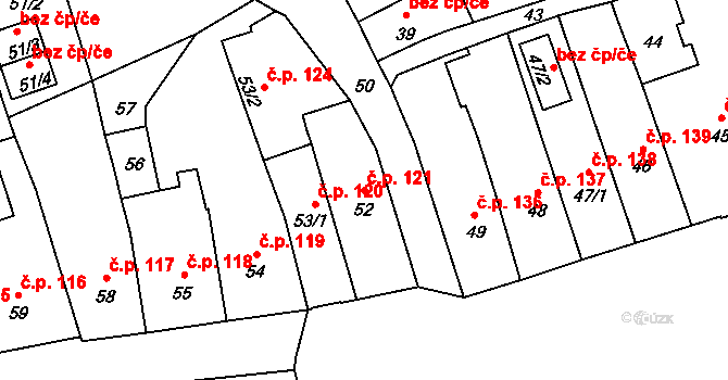 Šluknov 121 na parcele st. 52 v KÚ Šluknov, Katastrální mapa
